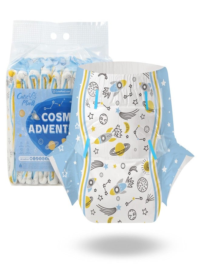 CutiePlusU Adult Diapers 10 Pieces, Disposable Incontinence Briefs with Tabs for Women and Men, Maximum Overnight Absorbency- Cosmic Adventurer (Medium 28"-38") - Image 1